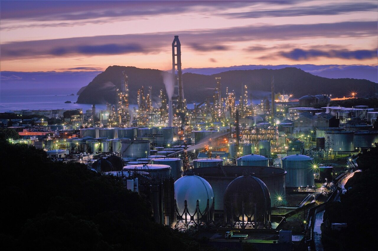 sunset, nature, factory, buildings, illuminated, industrial, industrial plant, pollution