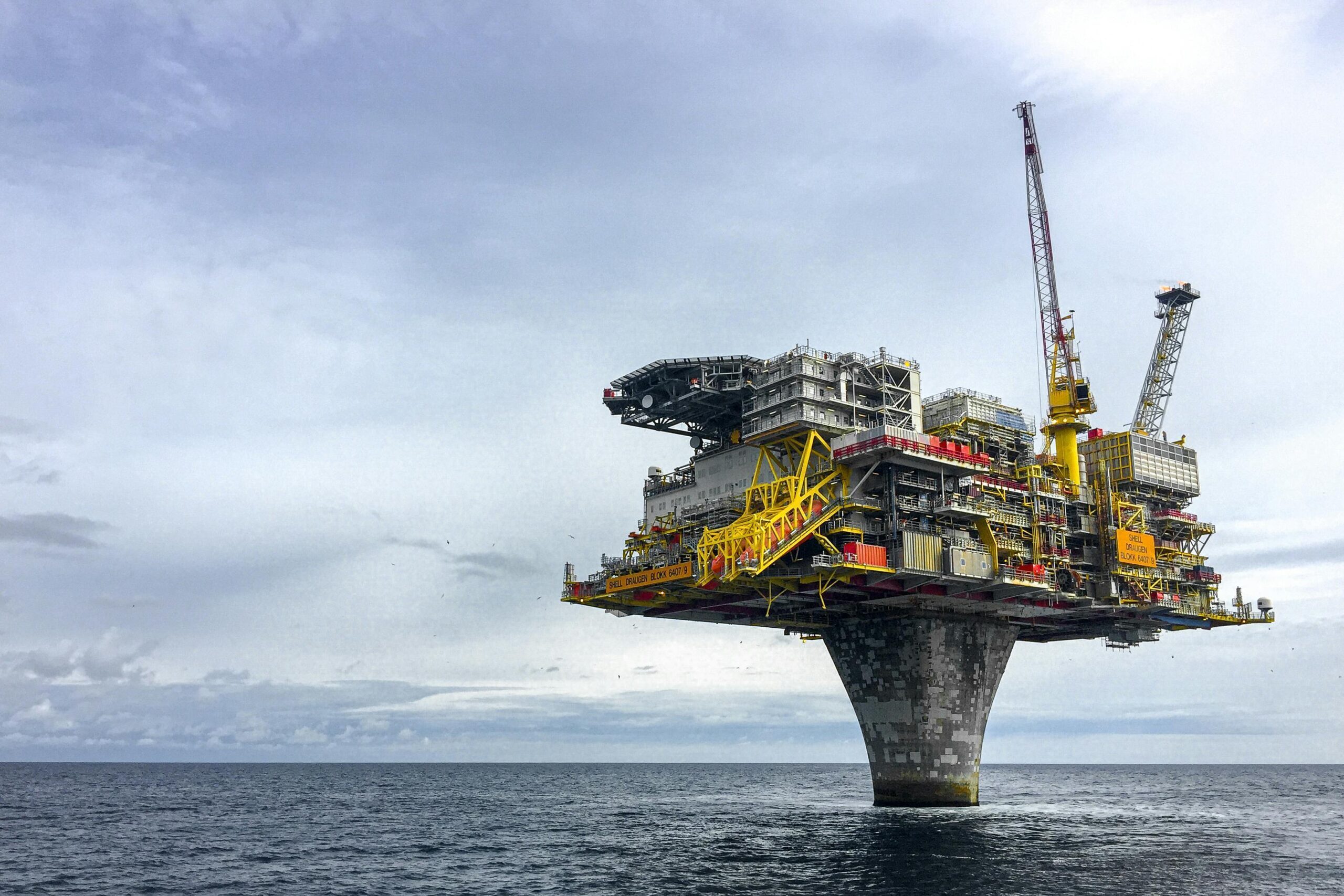 Dramatic view of a large oil platform in Norway